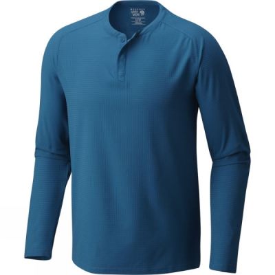 Top Mountain Hardwear MHW AC Manga Larga Henley Hombre - Azules - Chile BCZ980327
